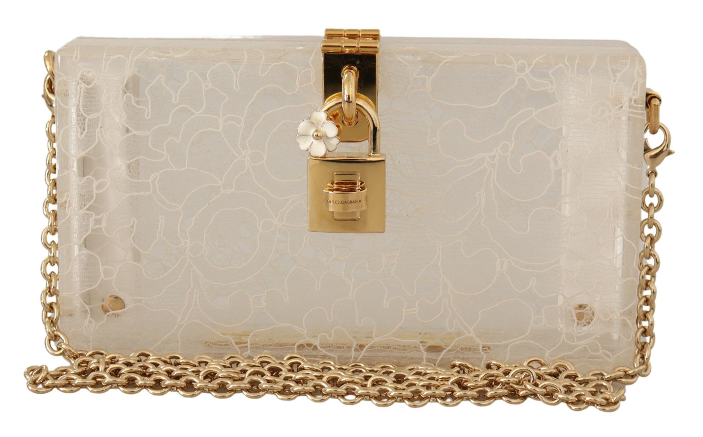 

Шикарный белый клатч-коробка со съемной золотой цепочкой Dolce & Gabbana