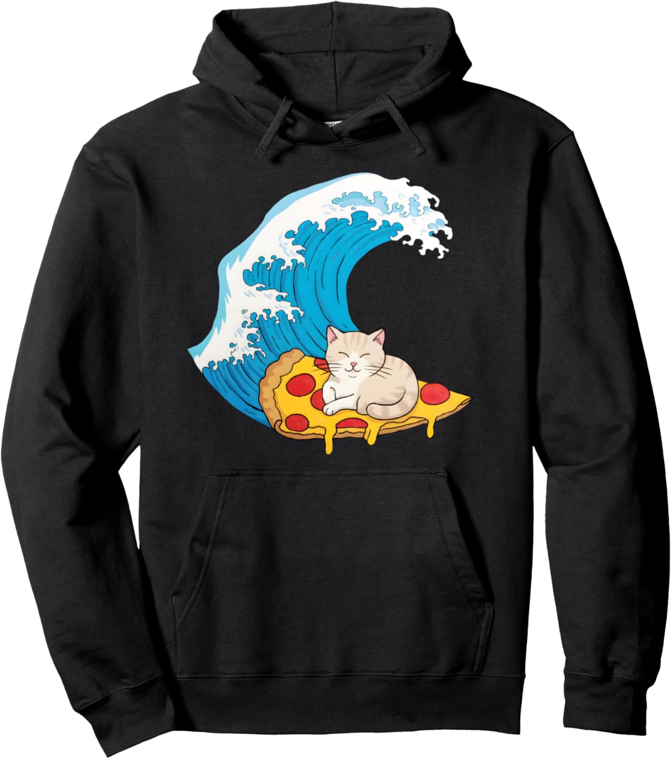 

Толстовка с изображением кота-пиццы, серфера, забавного морского котенка, волны, пляжа и серфинга Pizza Cat Apparel, черный