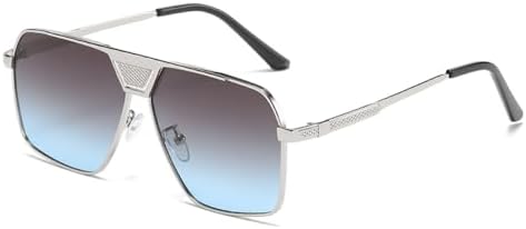 

2027 Прямоугольные солнцезащитные очки, модные для женщин, винтажные квадратные металлические солнцезащитные очки для улицы, защита от УФ-излучения UV400 MTZJH, Black Gradient Blue