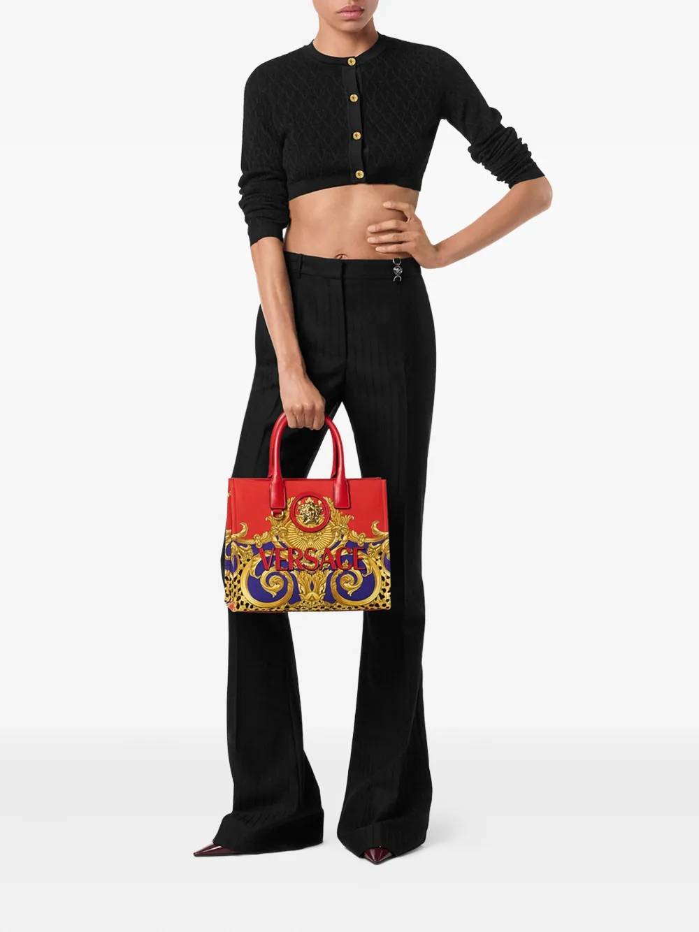 Укороченный кардиган с геометричным узором Versace, черный — фото 2