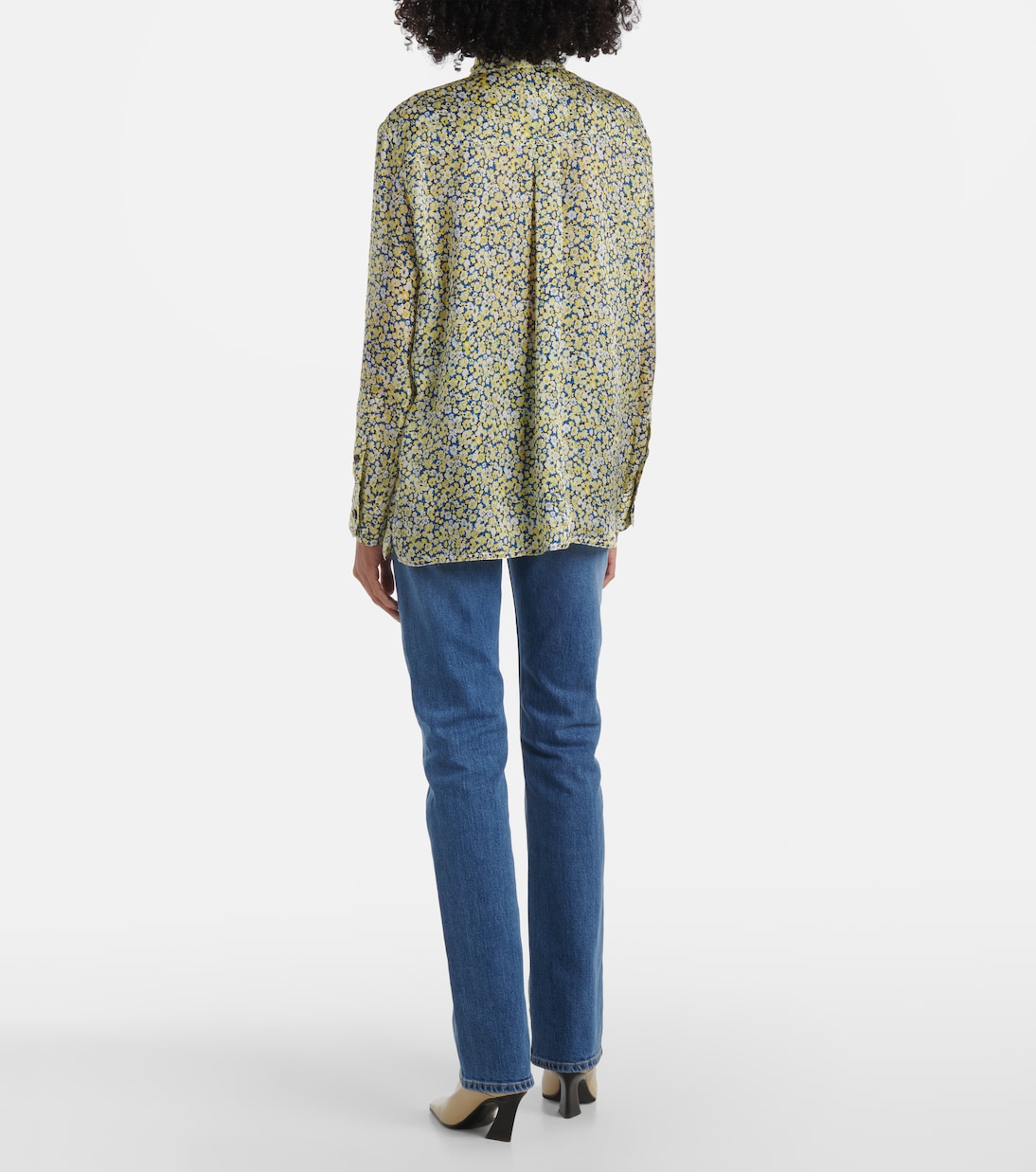 Шелковая блуза с цветочным принтом в стиле маркизы Daisy Bottega Veneta, Chalk/Pollen/Blue — фото 3