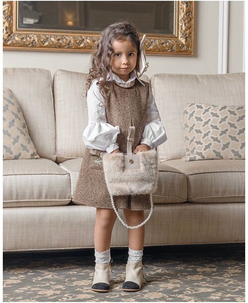 Комплект из платья и блузки с узором «елочка» для девочек Petite Maison Kids, цвет Brown — фото 3