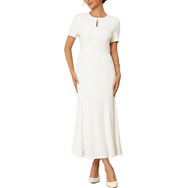 

Женское коктейльное платье с цветочной вышивкой, круглым вырезом и силуэтом "рыбий хвост" Inspire Chic, White