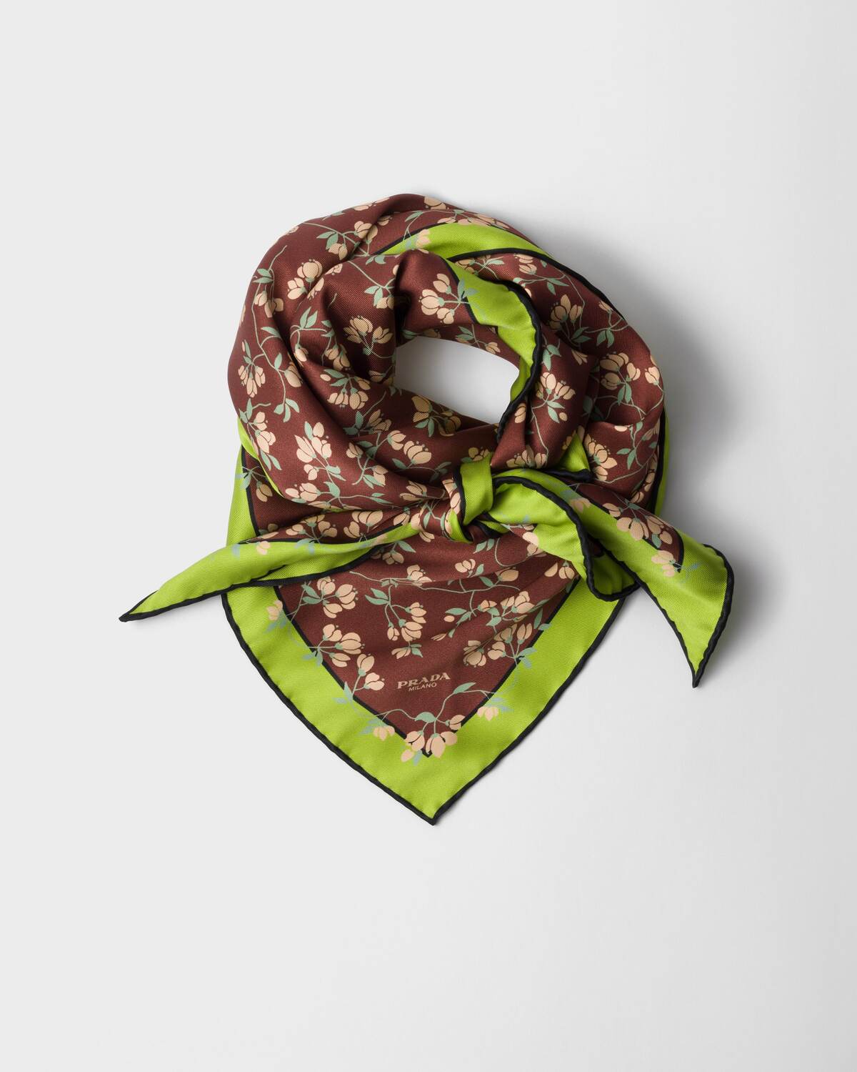 

Платок из шелкового твила с принтом Prada, коричневый