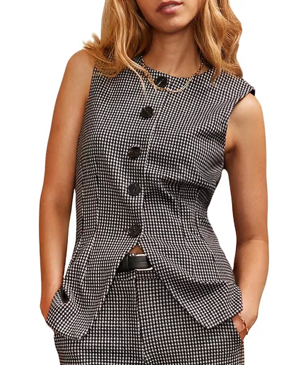 

Жилет с круглым вырезом и узором «гусиная лапка» Ro&Zo, серый