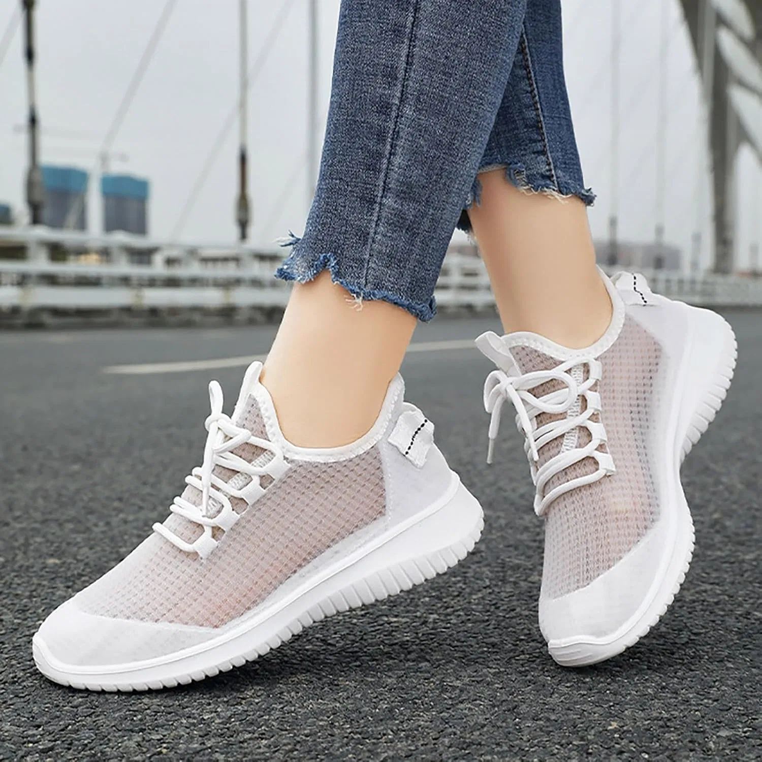 Женские летние легкие сетчатые спортивные кроссовки Fly Woven, дышащие и удобные, на шнуровке, повседневная обувь и ботинки для мужчин Generisch, White — фото 2