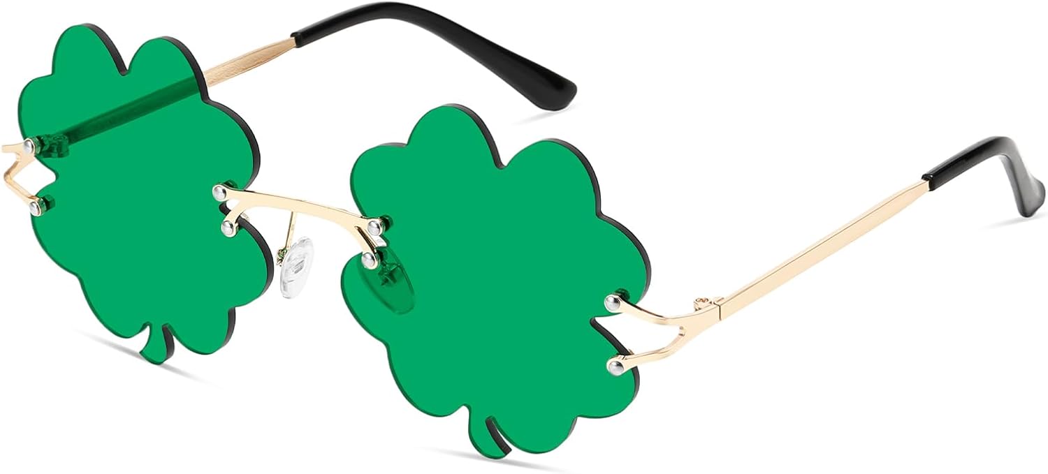 

Солнцезащитные очки ко Дню Святого Патрика в виде клевера, зеленые, без оправы, для костюма лепрекона, украшение для ирландской вечеринки, 1 пара PT0317 Четырехлистный клевер PUBOWT, Green Four Leaf Clover