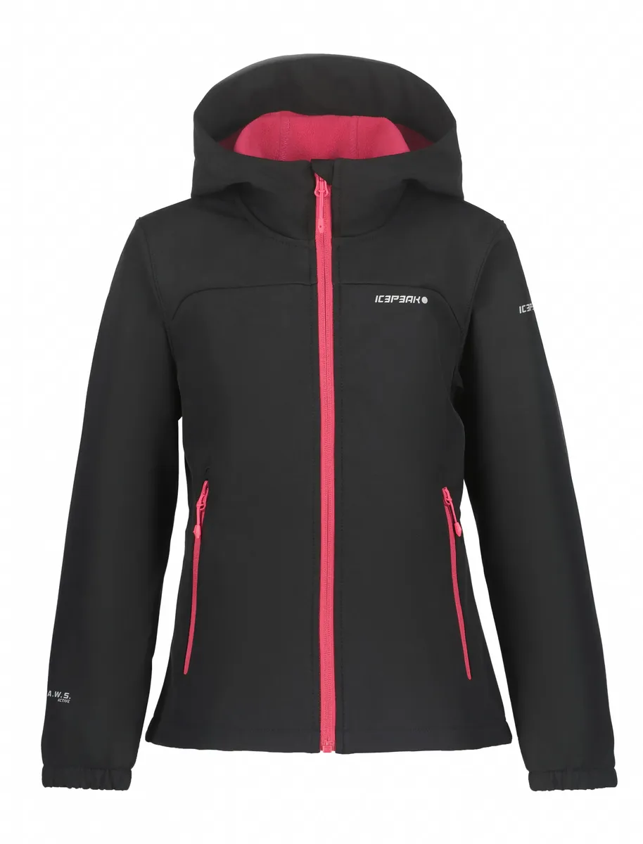 

Куртка Softshell Icepeak "SOFTSHELL JACKE KLEVE - для детей", с капюшоном, с модной надписью-логотипом, черный