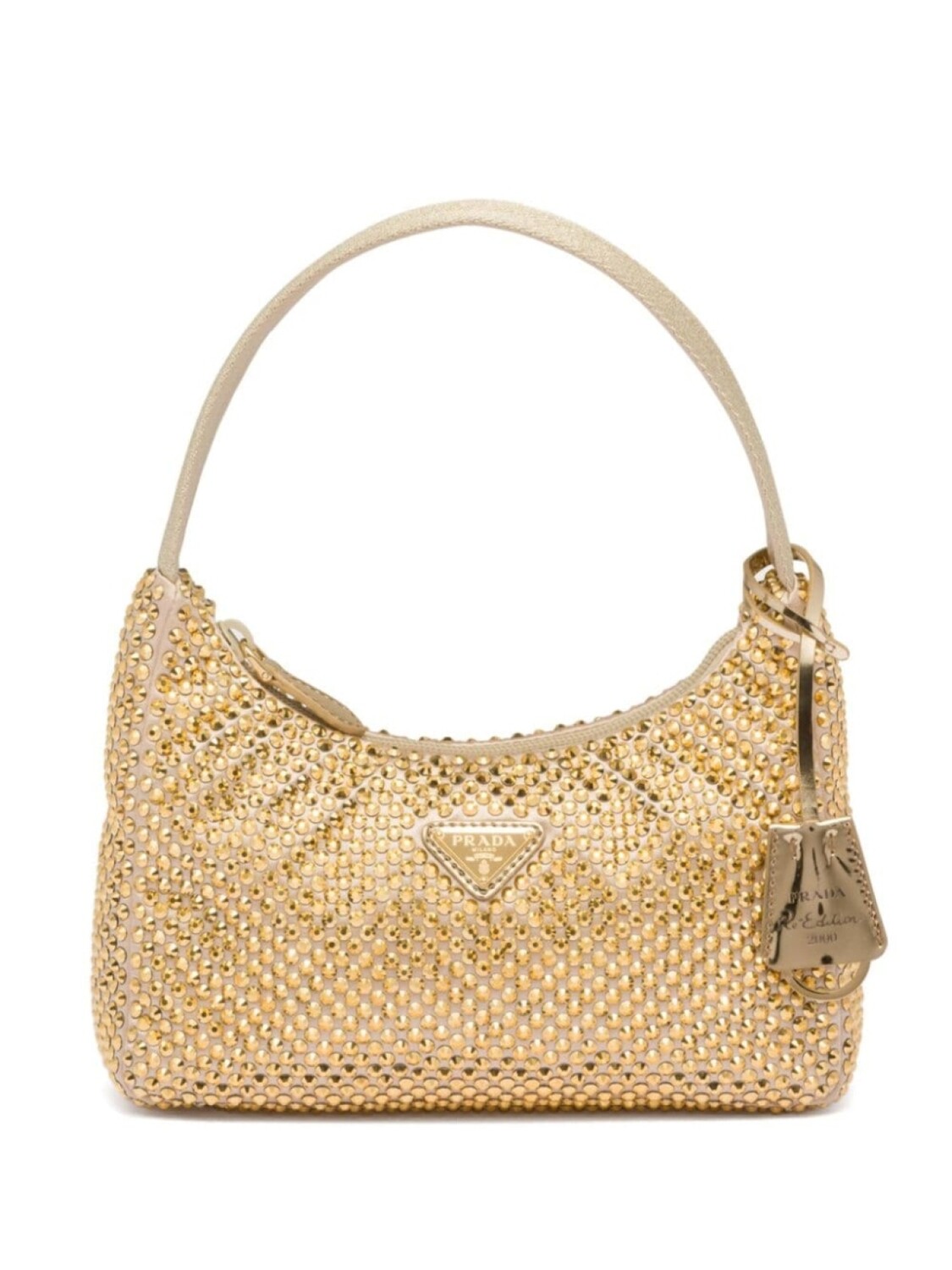 

Мини-сумка Prada Hobo с кристаллами, золотистый, Золотой, Мини-сумка Prada Hobo с кристаллами, золотистый