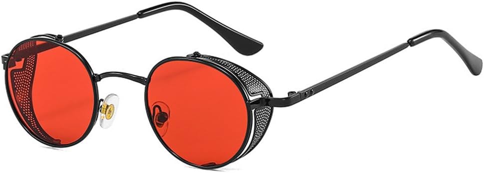 

Модные солнцезащитные очки в стиле стимпанк для мужчин, винтажные металлические круглые солнцезащитные очки для женщин, маленькие солнцезащитные очки с защитой от УФ-излучения UV400, классические очки TKKTLLT, C5 Black-red