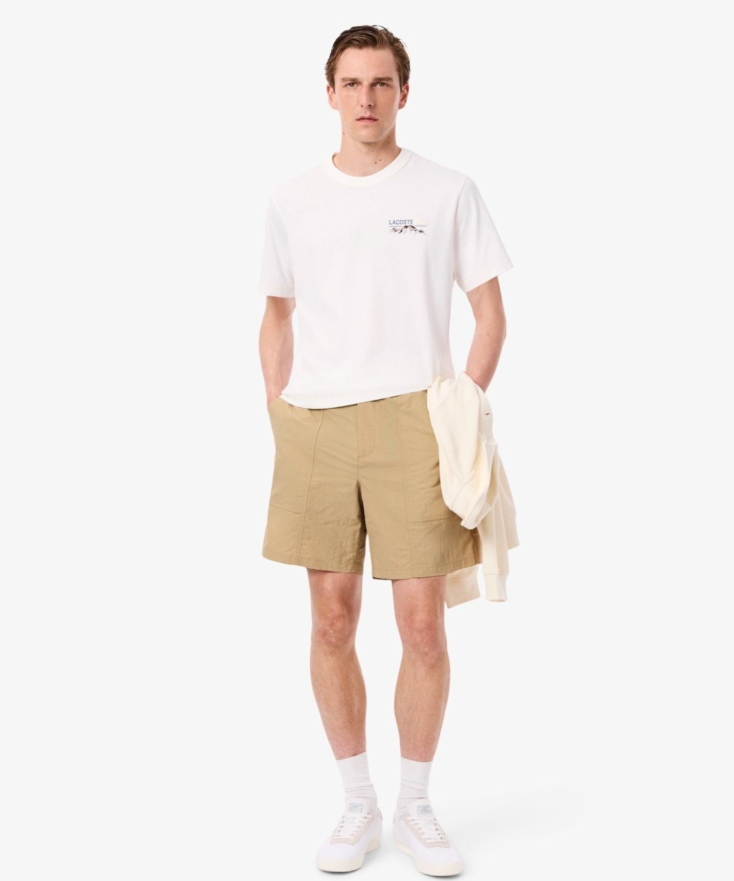 Рабочие нейлоновые шорты/полубрюки из водоотталкивающей, ветрозащитной, легкой ткани LACOSTE, Beige — фото 2