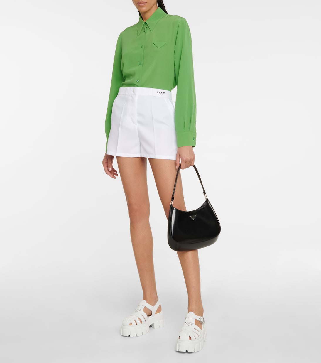 Монолитные сандалии на платформе с логотипом Prada, белый — фото 2