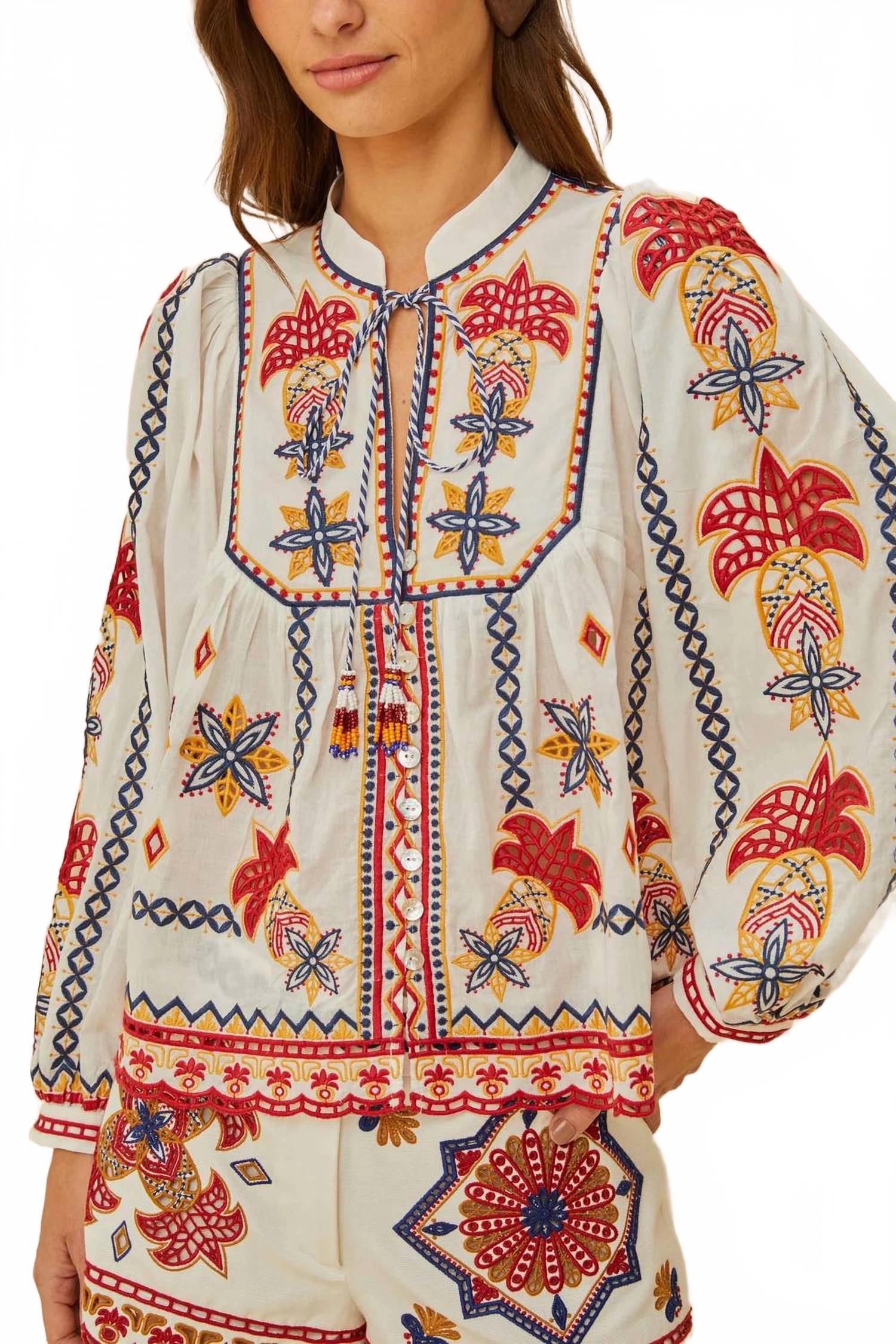 

Блузка Mary's Tiles в белом цвете FARM Rio