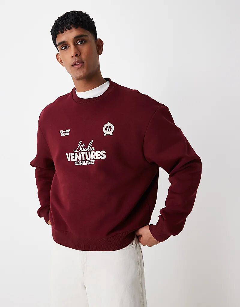 

Укороченная толстовка oversize бордового цвета с принтом на груди ASOS DESIGN