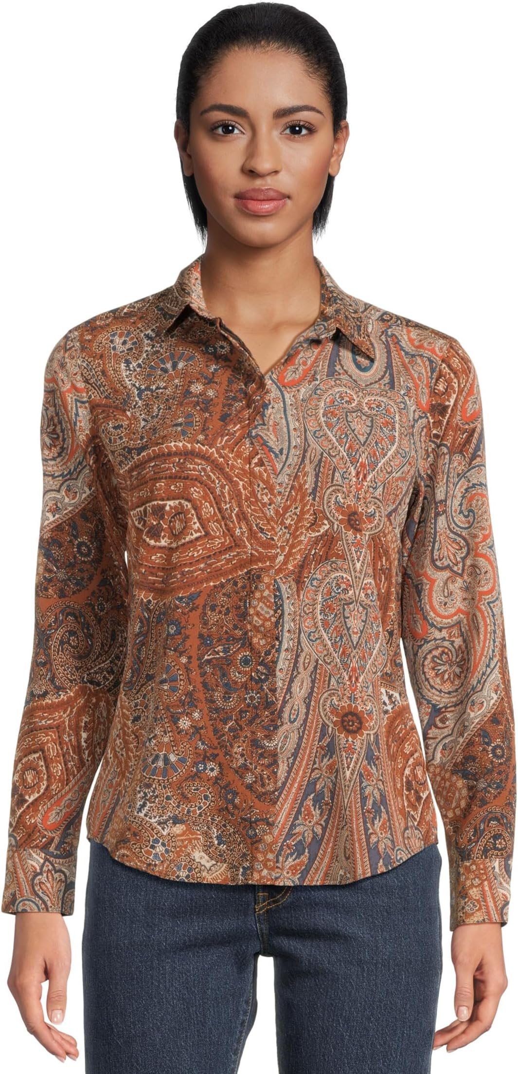 

Рубашка Lauren Ralph Lauren Petite Classic Fit Paisley Crepe Shirt, цвет Cream Multi