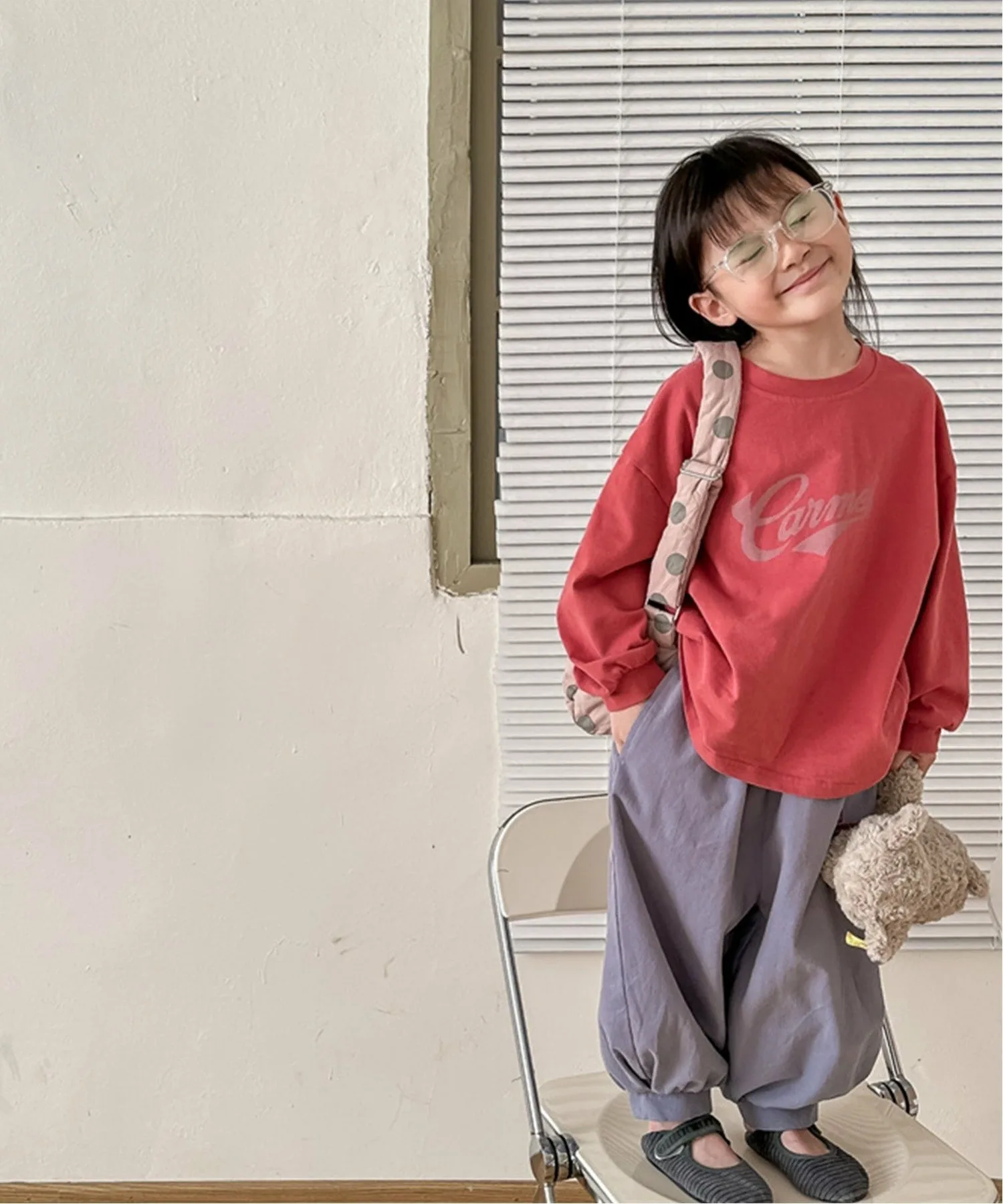 Aimoha KIDS/ aimoha-KIDS- Корейская детская одежда, брюки-баллоны с вышивкой в одну точку, цвет Blue — фото 2
