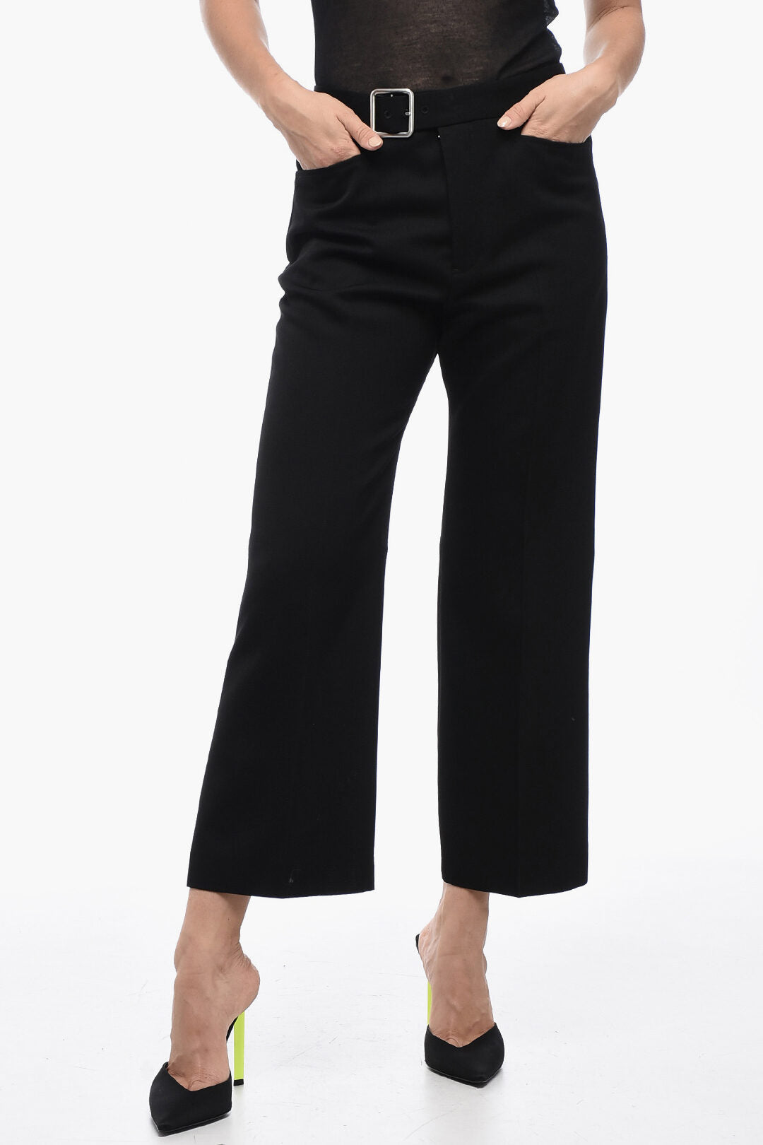

Расклешенные брюки из шерсти Jil Sander Grain de Poudre с поясом, черный