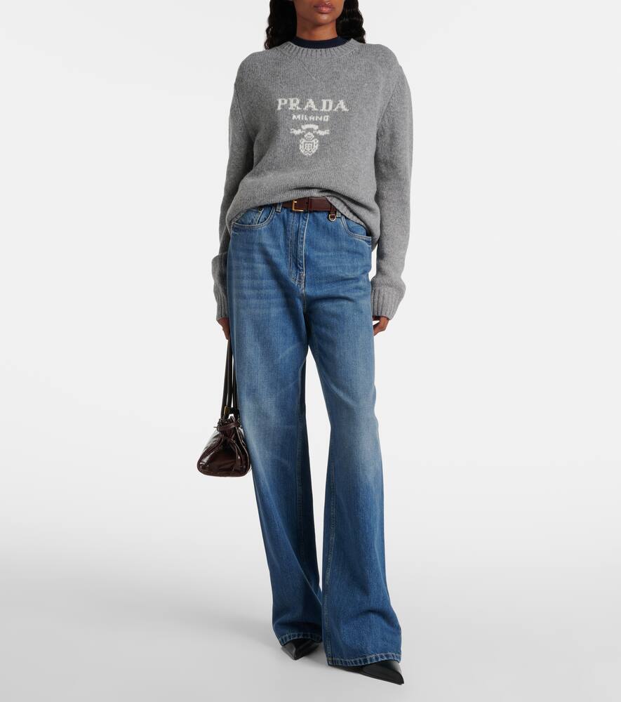 Свитер из шерсти и кашемира с интарсией логотипом Prada, Grey — фото 2
