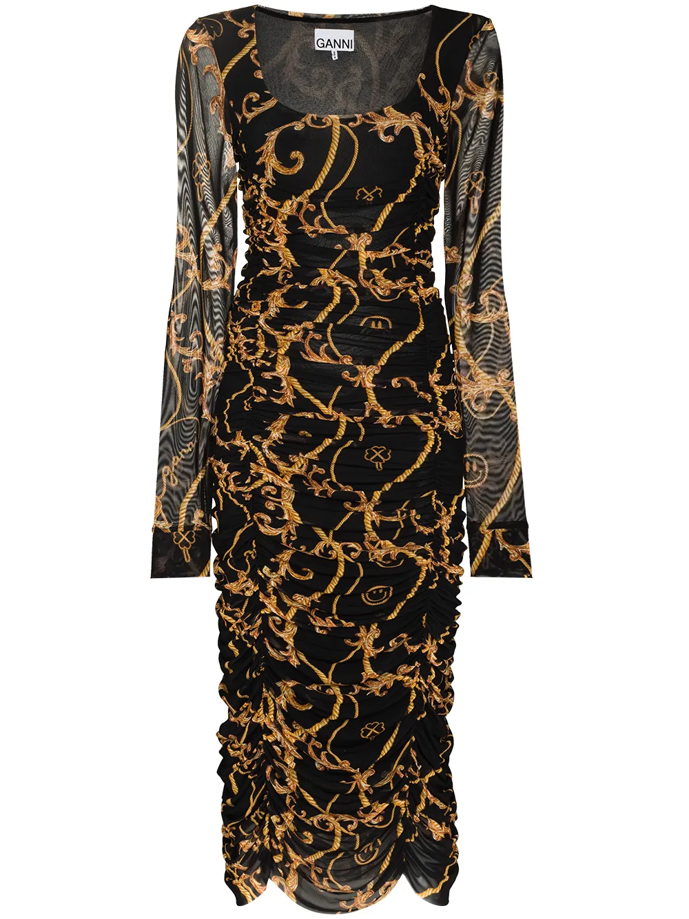 

Платье миди с принтом Ganni, черный