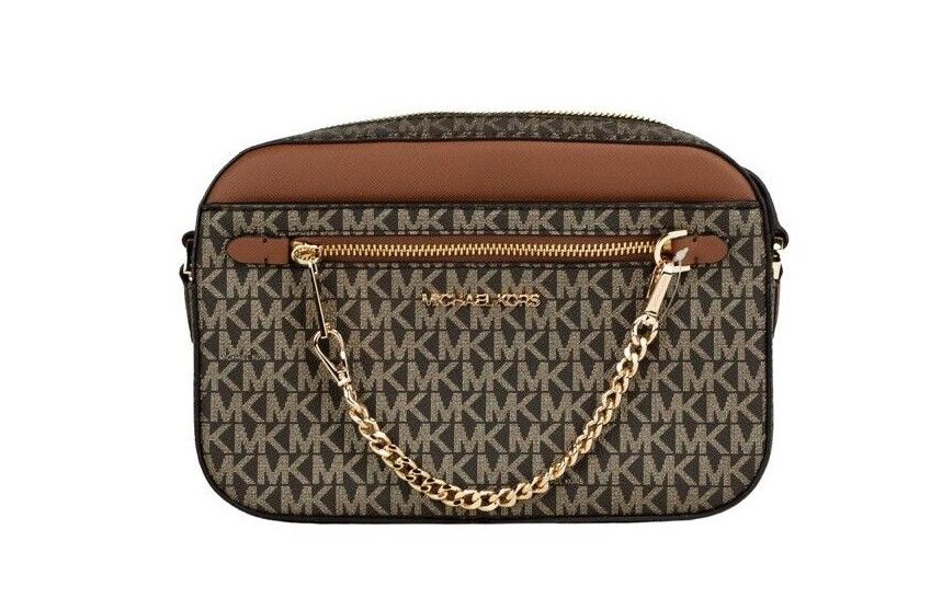 

Jet Set Большая сумка East West Brown Gold из ПВХ с застежкой-молнией и цепочкой через плечо Michael Kors