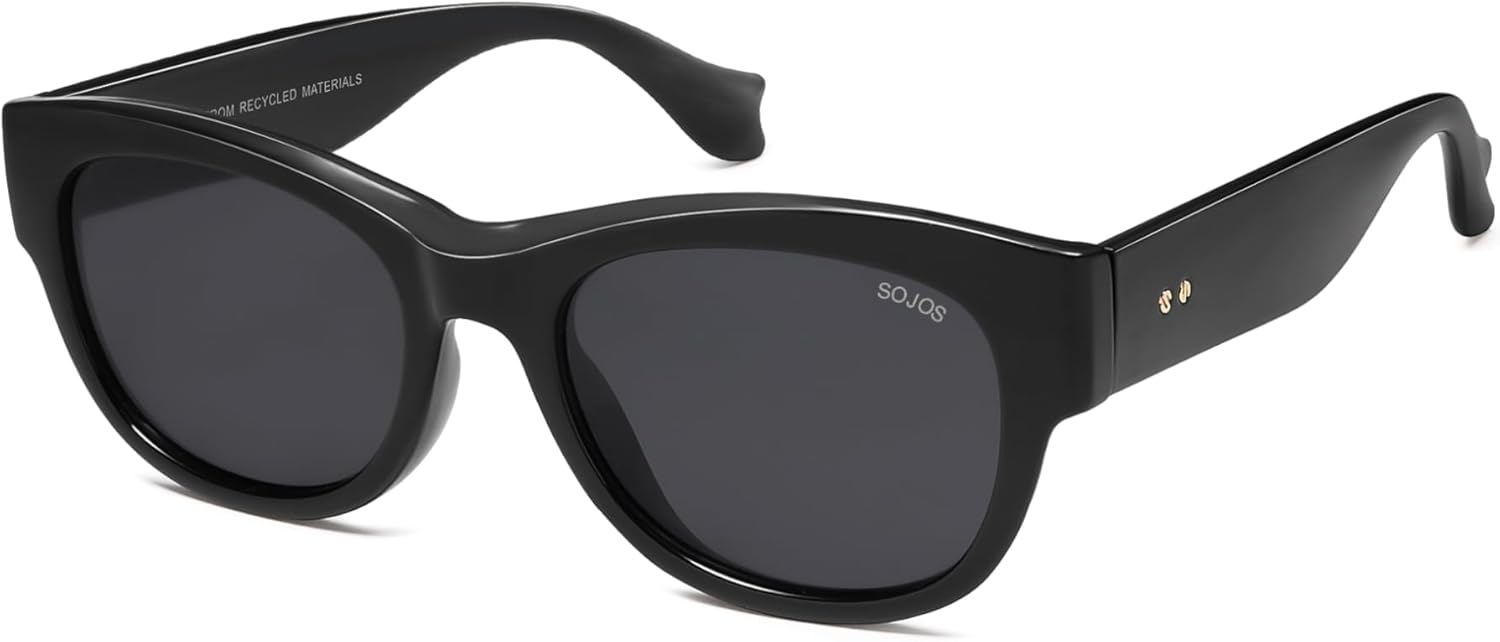 

Солнцезащитные очки SOJOS Ocean Collection Classic Polarized Square для женщин и мужчин, оправа из переработанного пластика, экологичные, защита от УФ-излучения UV400, цвет Bloom, Black/Grey
