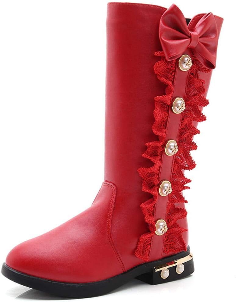 

Детские зимние высокие снегоходные сапожки для девочек с водонепроницаемой кружевной отделкой, бантом, боковой молнией и меховой подкладкой, модные блестящие ботильоны (для малышей/маленьких детей) JGKDTX, Red