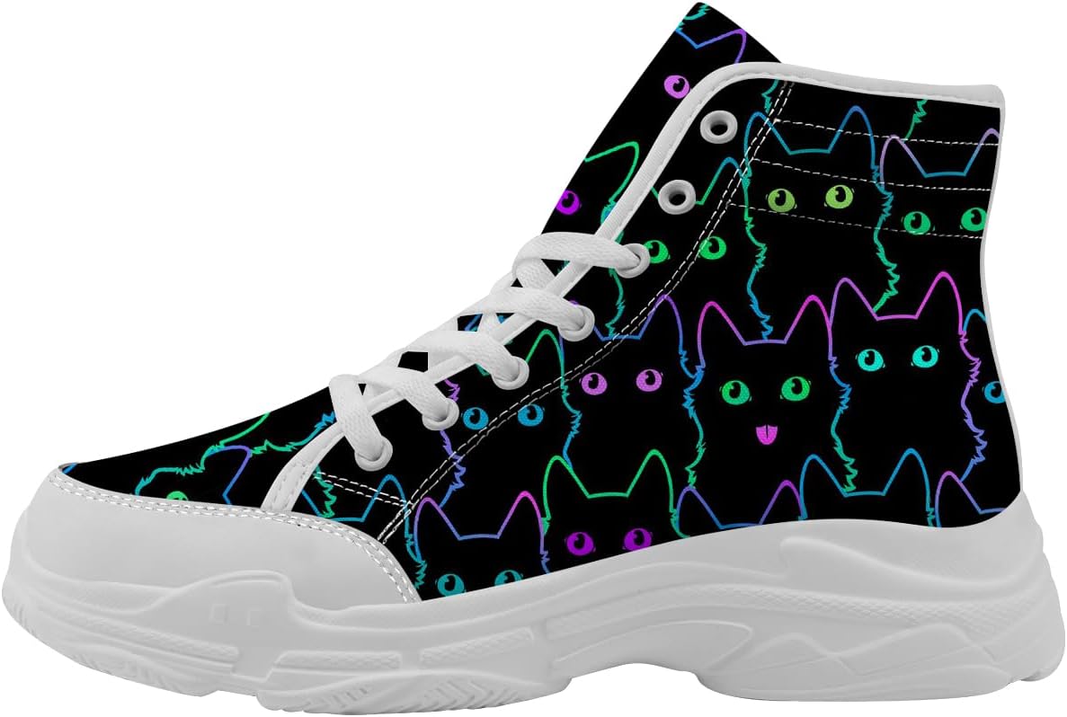 

Женские высокие кеды с кошками, тканевые платформы на шнуровке, подарки с кошками для нее и него Generic, 3102 Multicolor