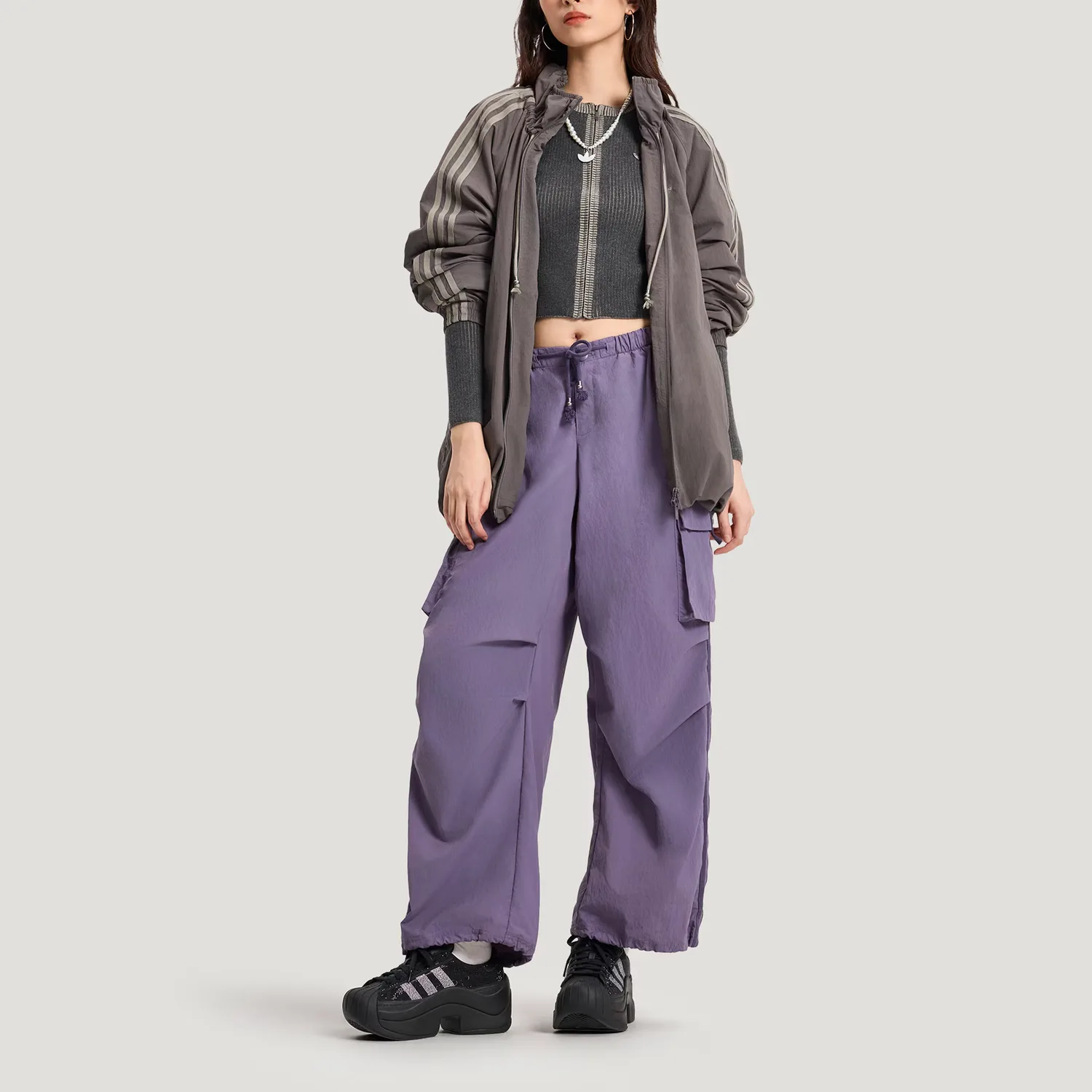 Оверсайз куртка-толстовка женская Adidas Originals, Charcoal Gray — фото 4