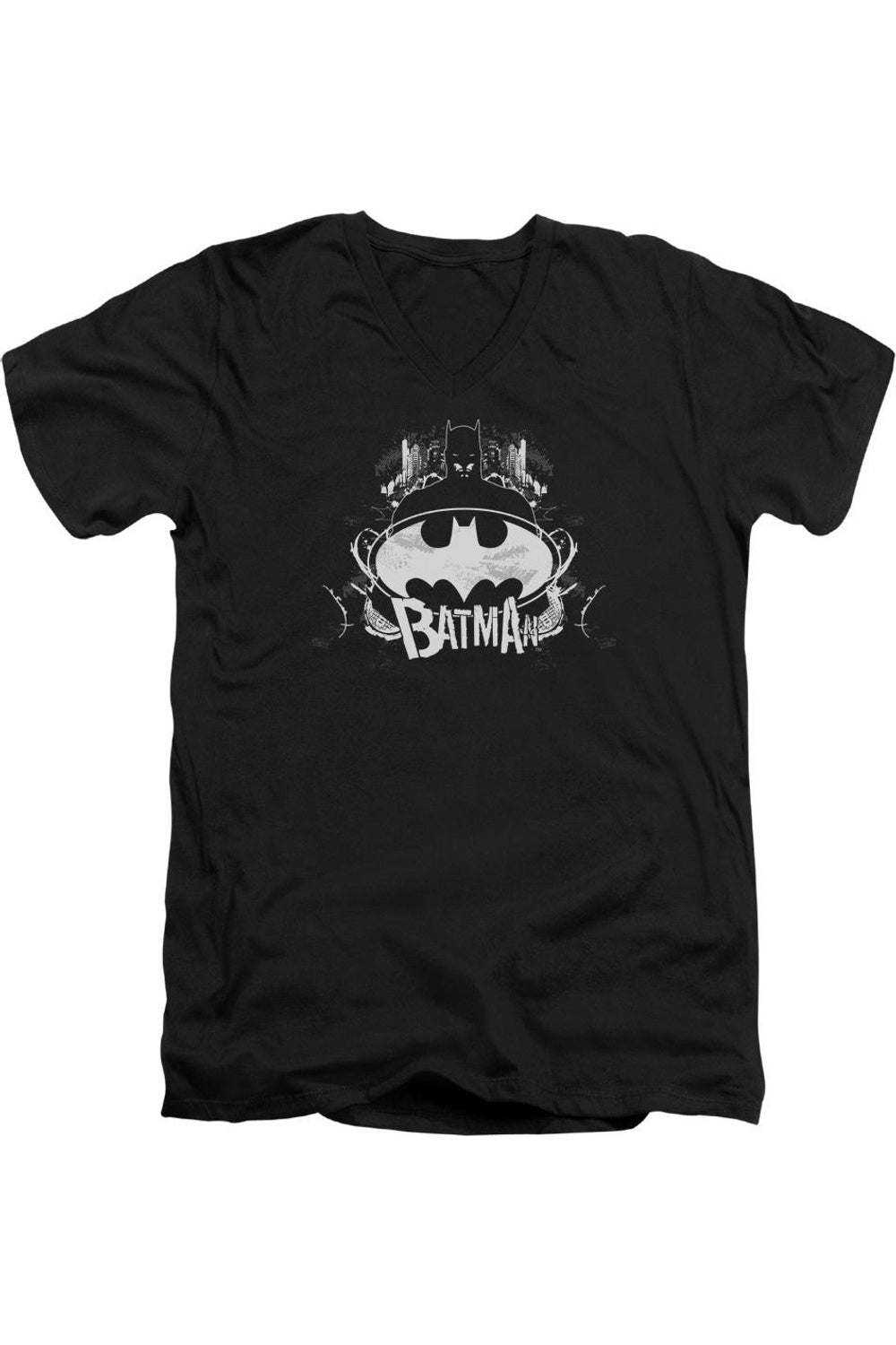 

Футболка с коротким рукавом и V-образным вырезом для взрослых Batman Grim & Gritty Gildan, черный