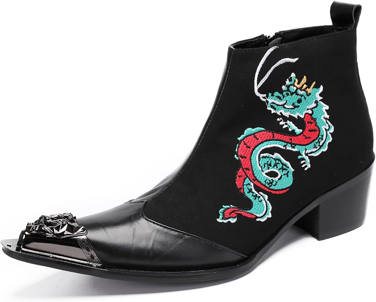 

Мужские ботинки Santimon Chelsea для вечеринок, кожаные, с металлическим наконечником, вышивкой, изображением дракона, граффити, ковбойские, западного стиля, для свадеб, модные, для балла, повседневные, черный
