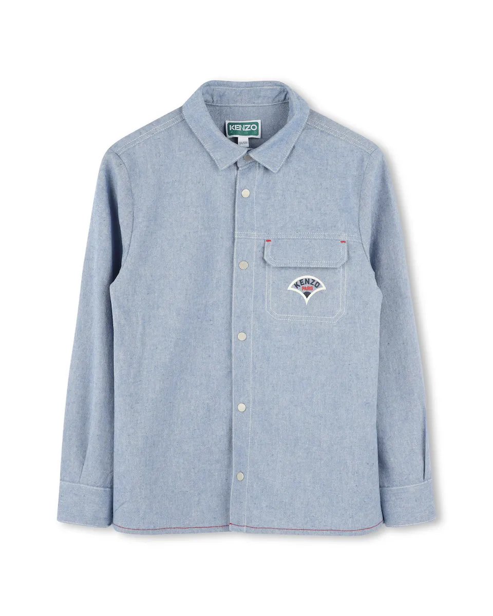 

Хлопковая рубашка для мальчика с рисунком на спине Kenzo Kids, светло-голубой