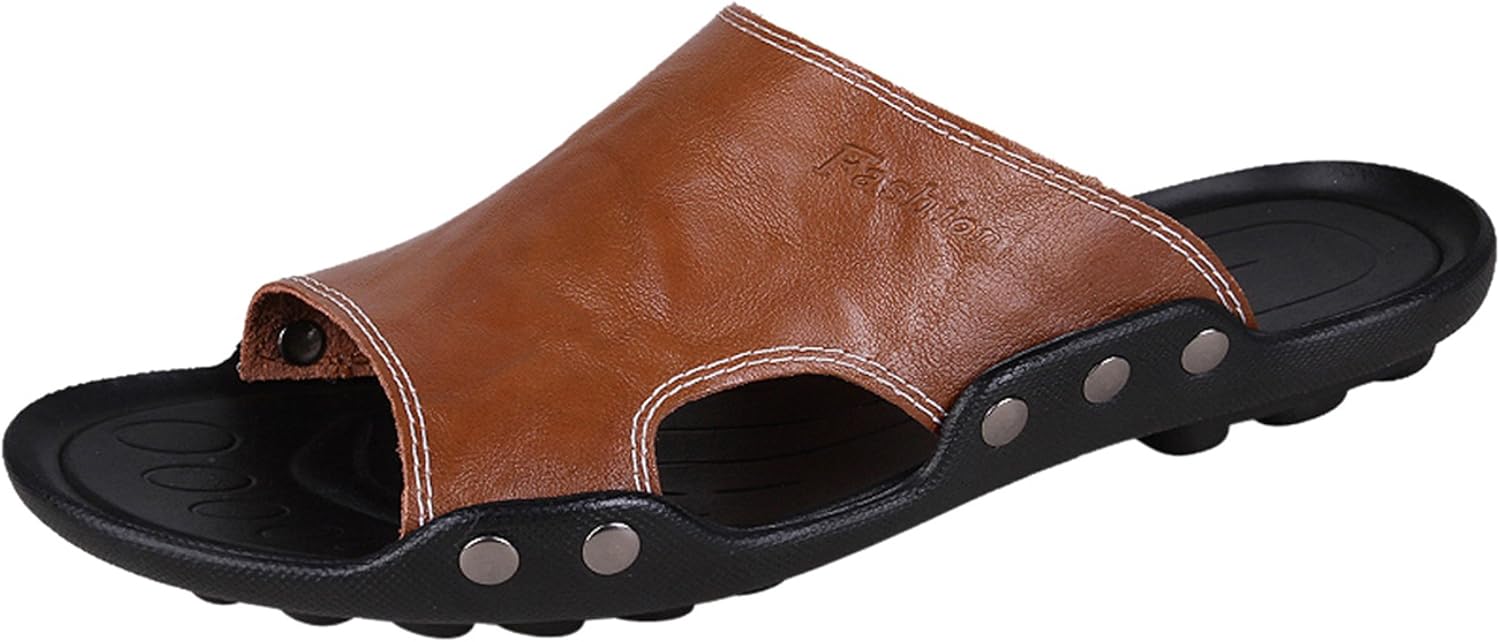 

Мужские кожаные шлепанцы сандалии, комфортные, легко надеваются, пляжные, летние, нескользящие, на плоской подошве, повседневная обувь Santimon, коричневый