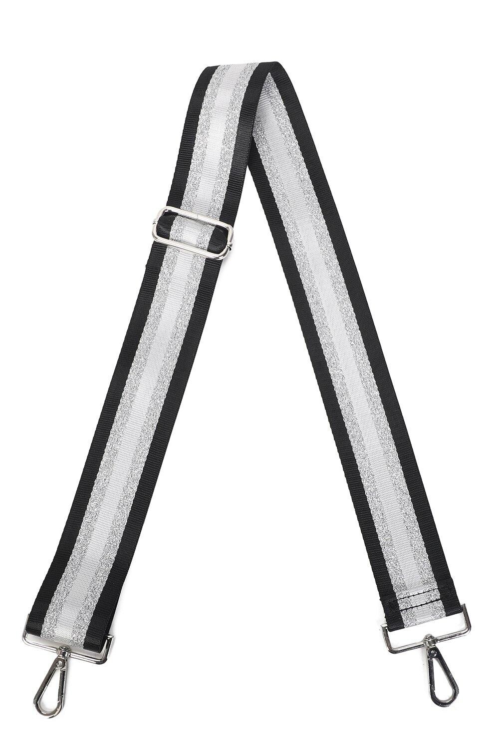 

Трехцветный регулируемый ремешок из холщовой ткани с серебряными блестками Fontanella Fashion, черный