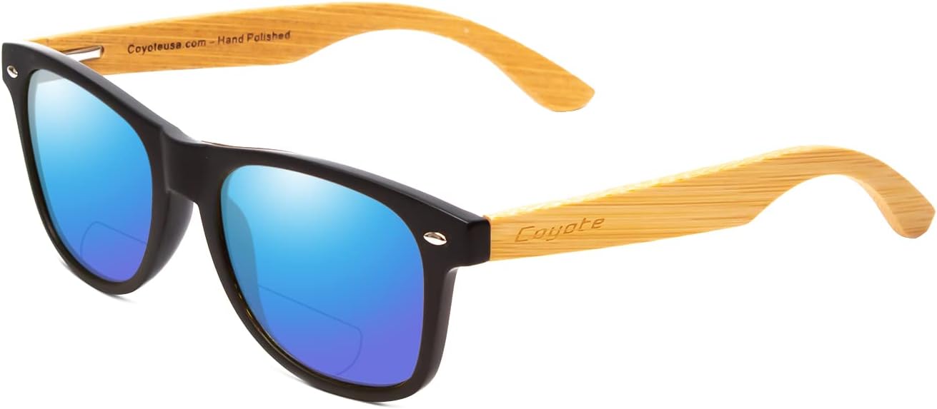 

Поляризованные солнцезащитные очки Coyote Eyewear Woodie | Дужки из натурального дерева | Универсальный дизайн | Чехол для хранения в комплекте, Black/Bamboo/Blue Mirror Bi-focal