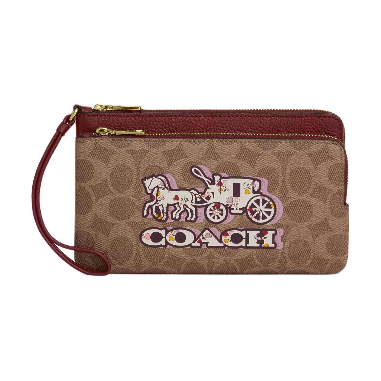

COACH Женский кошелек малого размера из лакированного полотна в бежево-вишневом цвете