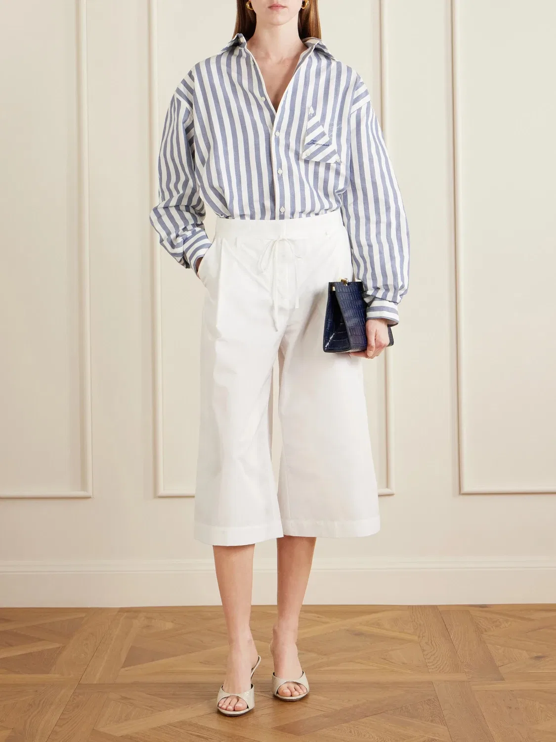 Рубашка Voilier из хлопкового поплина в полоску JACQUEMUS, синий — фото 2