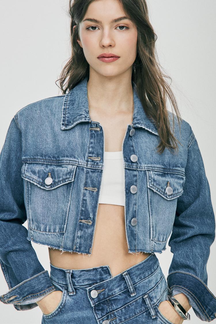

Укороченная джинсовая куртка Pull And Bear, синий