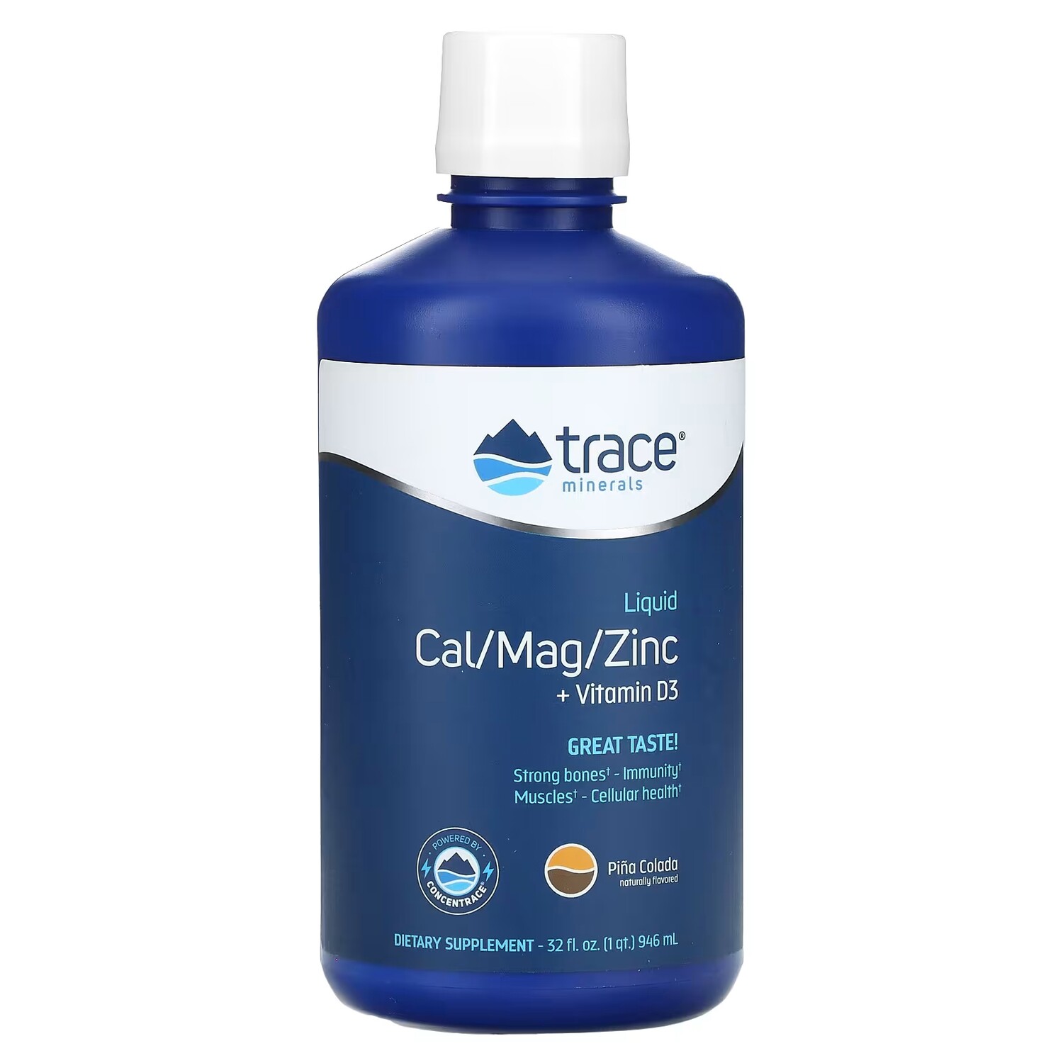 

Trace Minerals Liquid Cal/Mag/Zinc + витамин D3 Пинья Колада, 32 жидких унции (946 мл) Trace Minerals ®