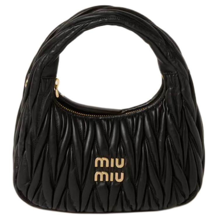 

Miu Miu Женская маленькая сумка-полумесяц из овечьей кожи серии Wander, черная