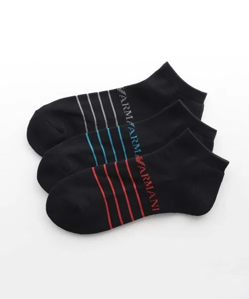 Носки EMPORIO ARMANI 3 пары с логотипом и полосатым дизайном, черный