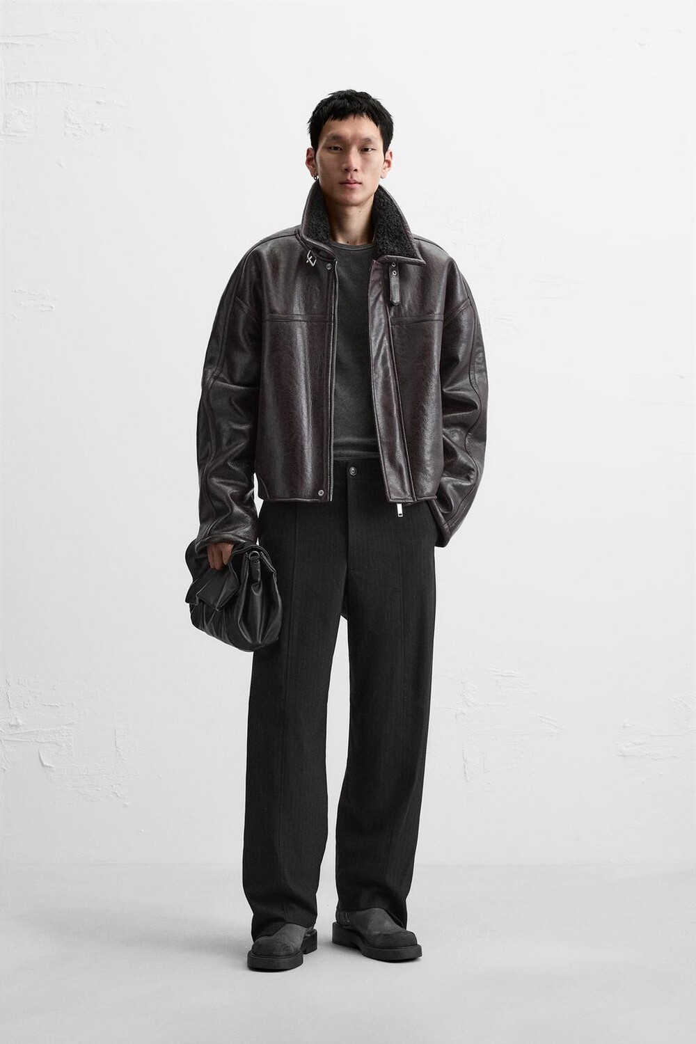 

Куртка с двухсторонним кожаным эффектом ZARA, цвет wine