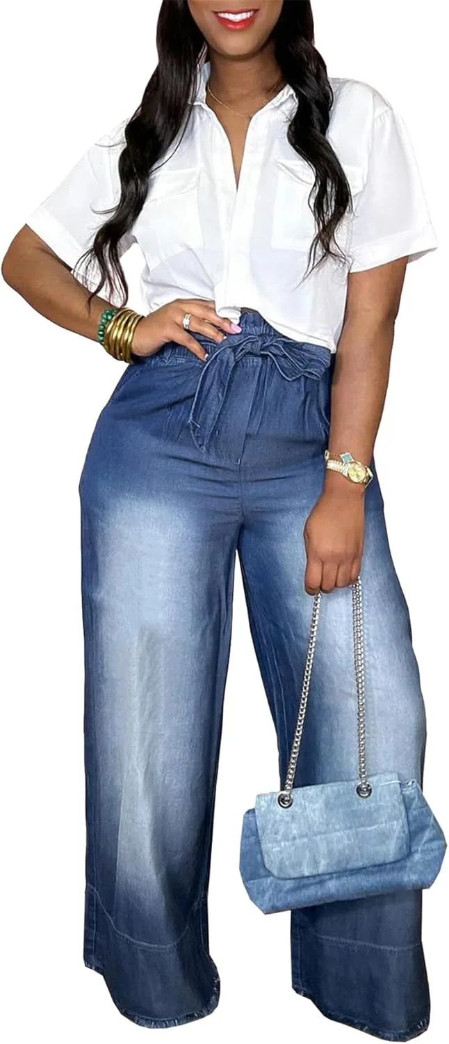 

Женские джинсы Casual High Waisted Wide Leg с клапанами Symina