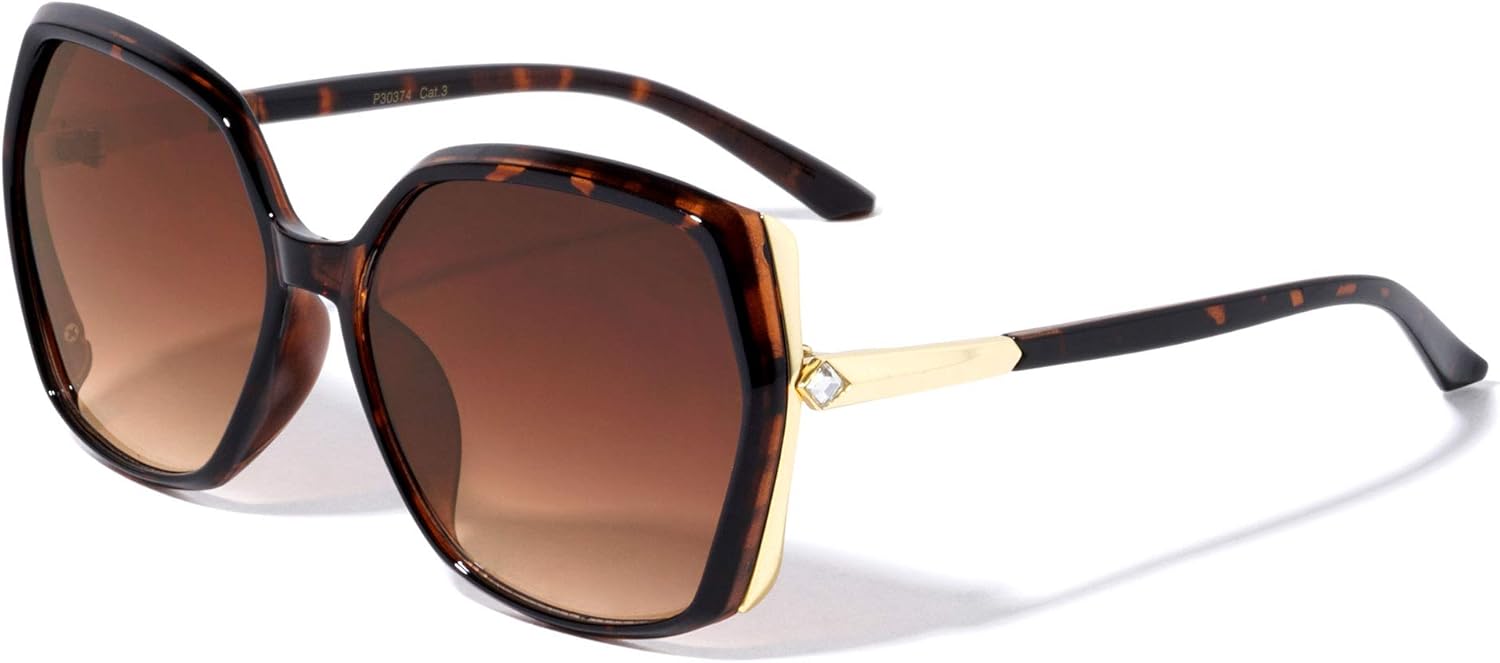 

Солнцезащитные очки VWE для женщин, модель «Бабочка», увеличенного размера, из пластика с металлическими вставками на дужках, защита от УФ-излучения UV400 V.W.E., Tortoise Gold