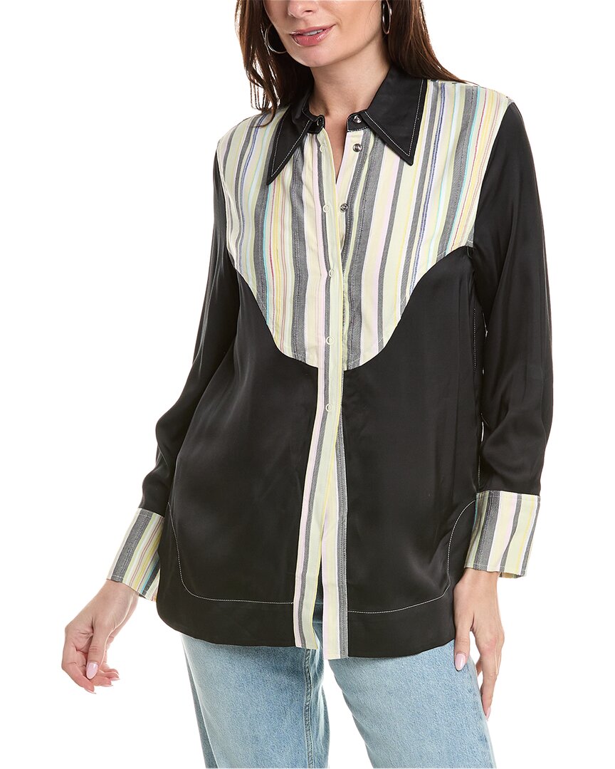 

Рубашка GANNI Mix Slub Stripe, зеленый