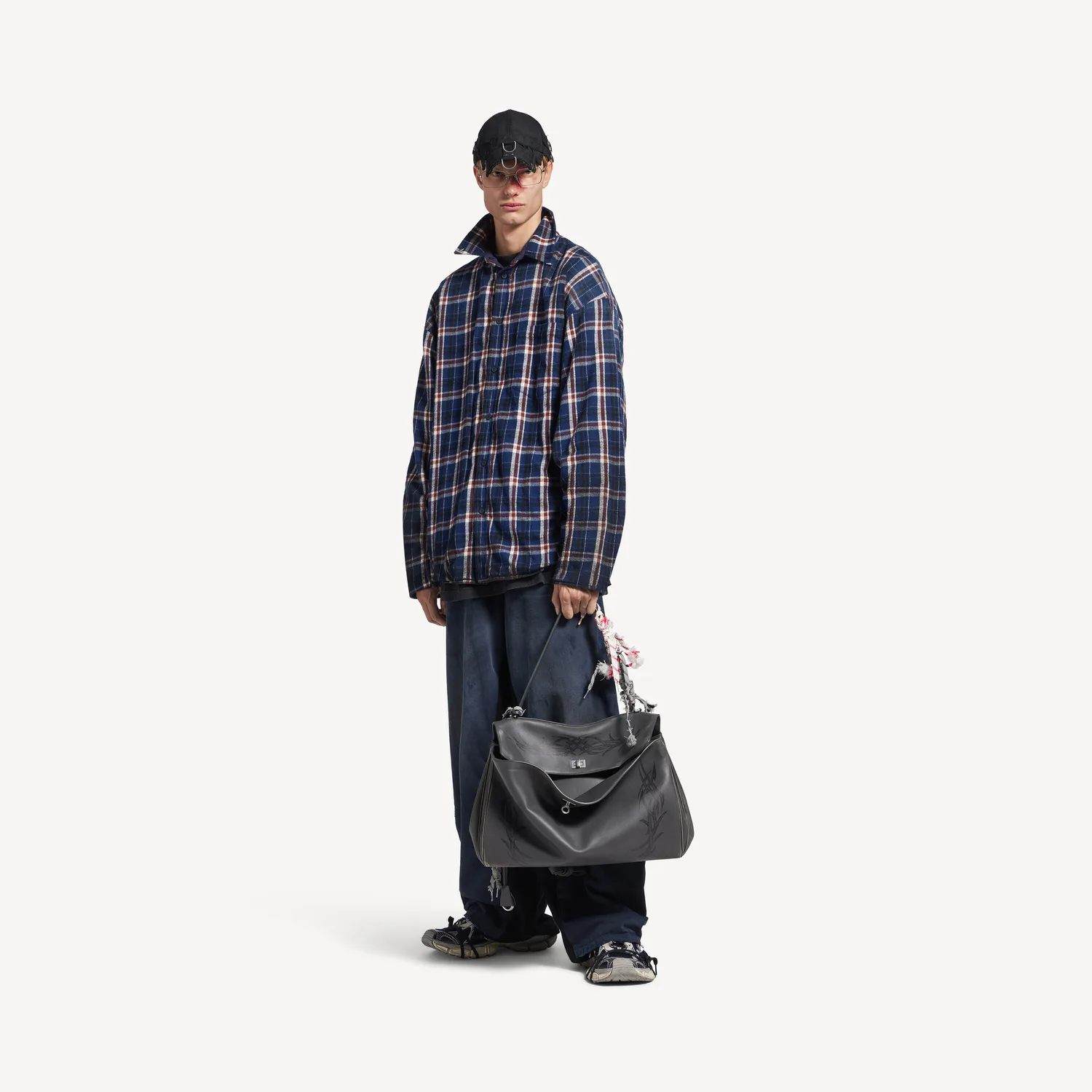 BALENCIAGA Мужская двусторонняя рубашка темно-синего/коричневого цвета — фото 3