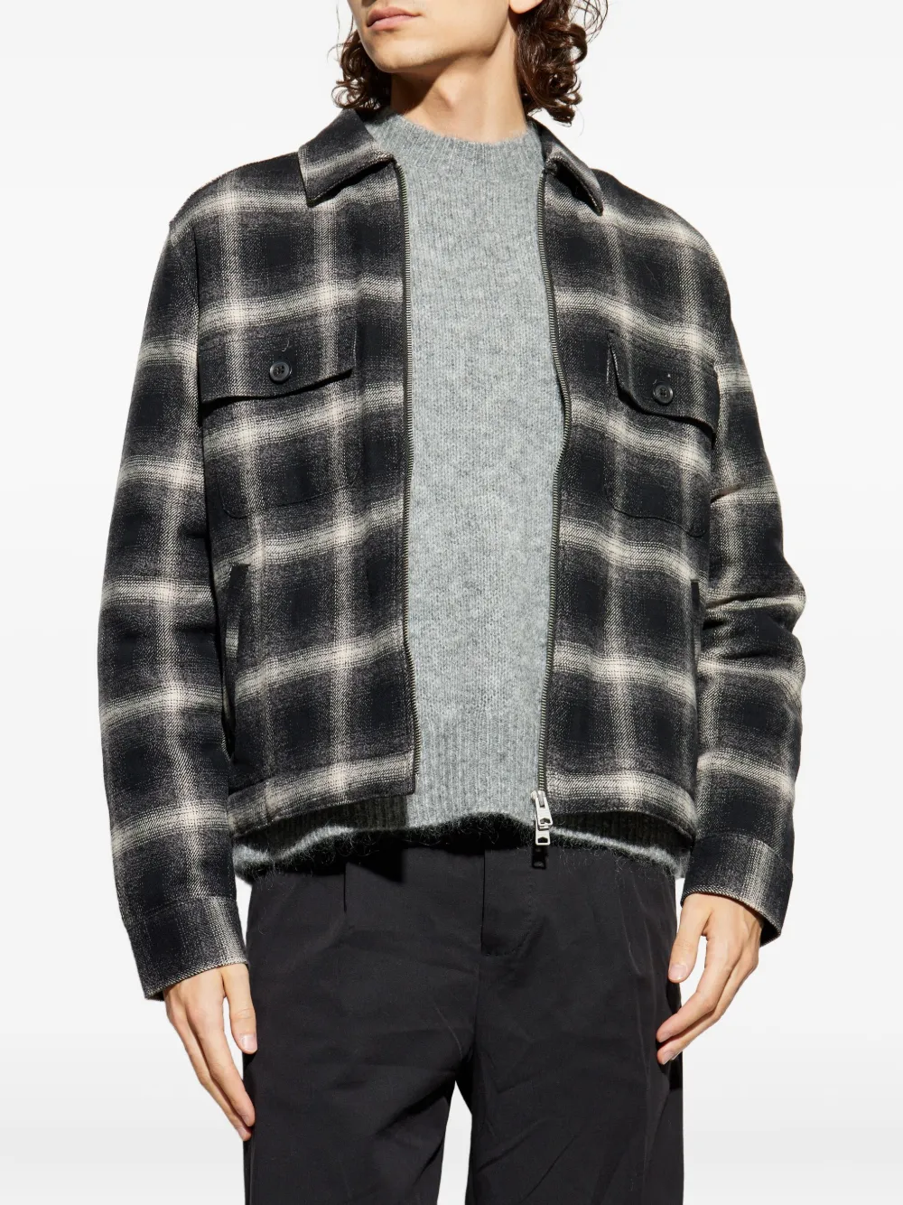Клетчатая рубашка Bayo на молнии Allsaints, черный — фото 3