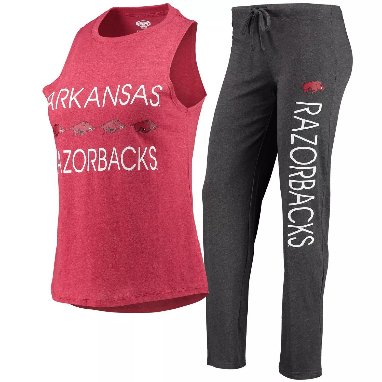 

Женский комплект для сна на бретелях и брюках Concepts Sport Charcoal/Cardinal Arkansas Razorbacks