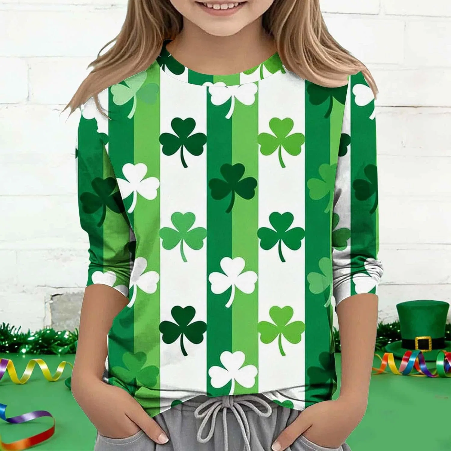 Футболка с принтом Shamrock, 3/4 рукав, Zzalalana, Green9 — фото 3