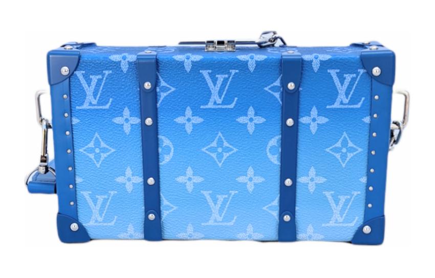 Холщовая сумка-клатч с кожаными вставками мужская градиентная синяя LOUIS VUITTON — фото 4