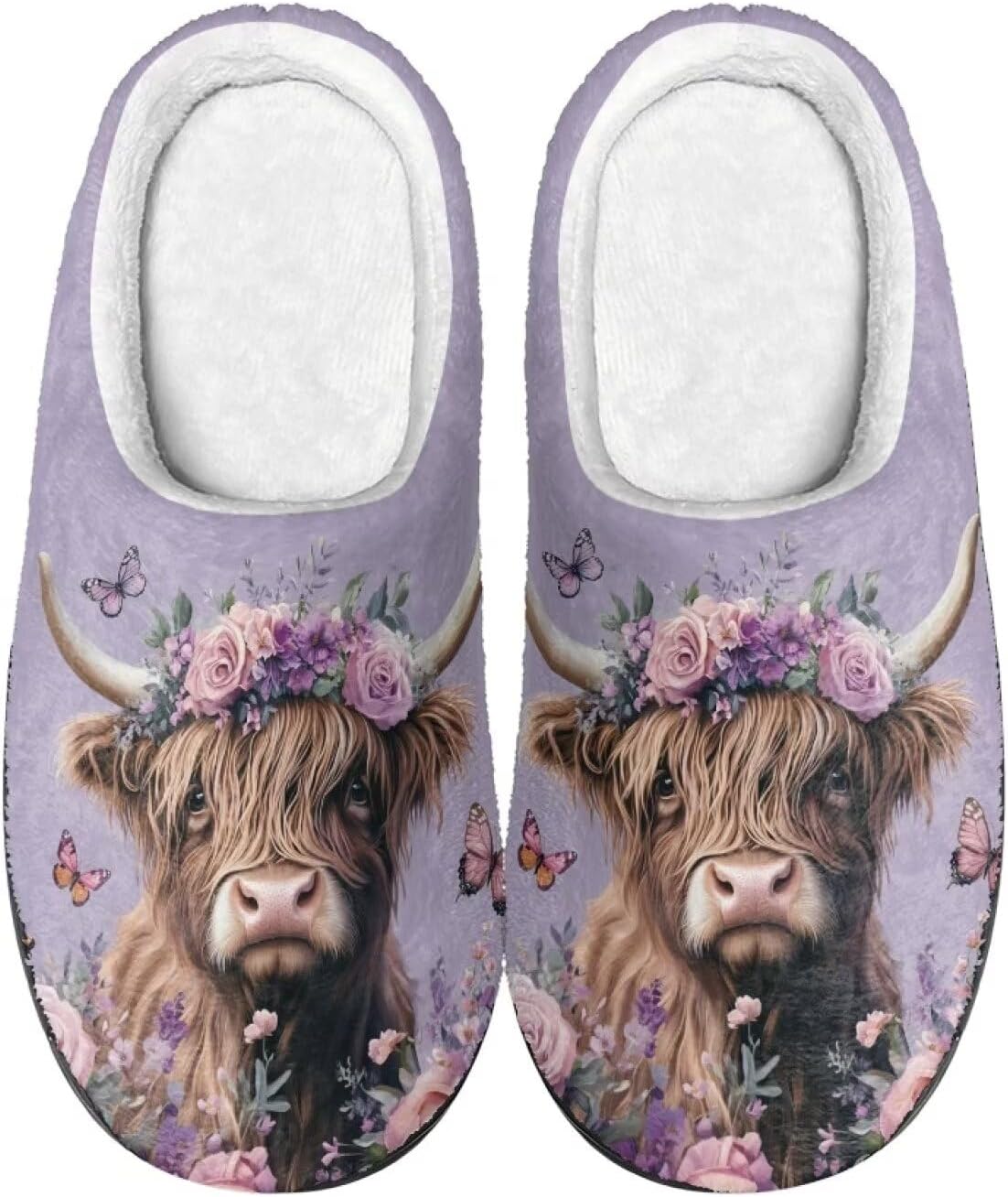 

Теплые мягкие удобные домашние тапочки DISNIMO для женщин и девушек на осень и зиму, A Butterfly Highland Cattle